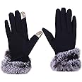 Alexvyan Women Wrist Winter Soft and warm Covered Finger Rabbit Fur Gloves/Mittens (Warm, Windproof, Wool) (With Mobile Screen Touch)