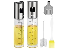 Lifhety Spruzzatore Olio 2 Pezzi, Spruzzino Olio per Friggitrice Aria, Vaporizzatore Nebulizzatore Oil Vetro con Scala, Oliera Spray da Cucina con Dispenser Accessori