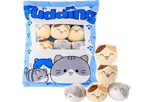 Necdeol Gatto Snack Cuscini, Kawaii Gatto Pudding Peluche, Animale Farcito Carino Peluche Bambola Cuscino Decorativo Staccabile Gatto Bambole Compleanno per Adolescenti Ragazze Bambini