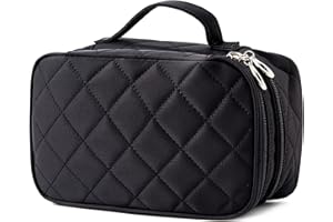 FORRICA Portátil Bolsa de Maquillaje Doble Capa con Espejo Mujeres Neceseres de Viaje Bolsas de Aseo Bolso de Organizador Niñas Bolsa de Cosméticos Viaje Negro