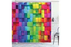 ABAKUHAUS Kolorowa zasłona prysznicowa, tęczowa tkanina, zestaw do dekoracji łazienki z haczykami, 175 x 200 cm, fioletowo-zielona