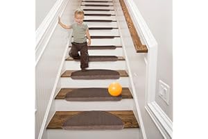 Qingbei Rina Stair Treads Carpet Non Slip,15 Packs|22 x 65cm Stair Pads Mat Rug with Safety Adhesive,Indoor Stair Runner Protector for Wooden Steps Staircase Floor(Brown)