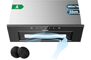 CIARRA 52cm Integrated Cooker Hood 460m³/h, Built-in Kitchen Extractor Fan with Wave Control, LED Light, Carbon Filter, Recirculation & Ducting Options, Slim Undercabinet Kitchen Hood - CBCB5931B