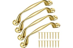 Heozhuyi 4 Piezas Tirador de Puerta, Tiradores de Armario oros, Manijas para Puerta de Granero, Tiradores de Muebles, Tiradores Forma de Arco para Jardín Puerta Madera, con Tornillos - 129 mm