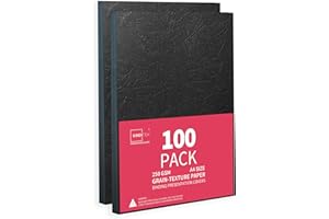 Binditek 100 Pack A4 Leather Grain Binding Covers, 250 GSM，Presentation Leather Textured Paper, Square Corners, Un-Punched
