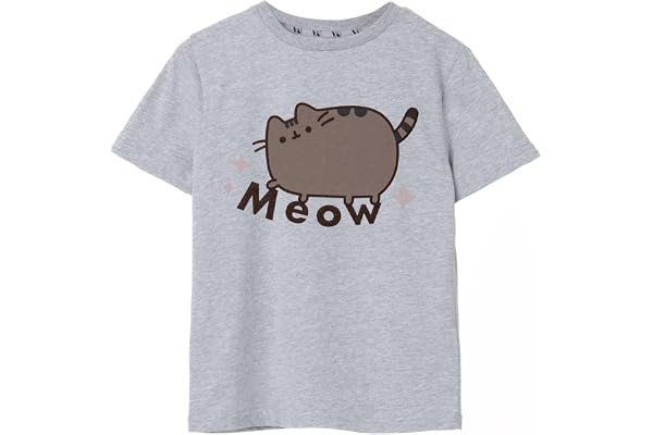 Pusheen Big Girls Grå Marl kortärmad T-shirt | Meow Cat Design | Bedårande och lekfull pusheen-merch