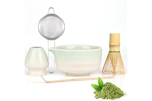 Vankarr 5 Set Matcha, Juego de Té Matcha Ceremonial, Juego de Té Matcha con Batidor de Bambú, Cuchara, Tazón y Soporte, Regalo para Amantes del Té Matcha Verde a Gradiente