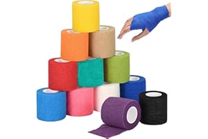 EXQUIMA 12 PCS Vet Wrap, Dogs Self Adherent Bandage Wrap for Wrist Ankle Sprain Self Adhesive Adherent Bandage for Wrist Ankle Self Bandage Elastic Athletic Tape Cohesive Bandages 4.5m X 2.5cm