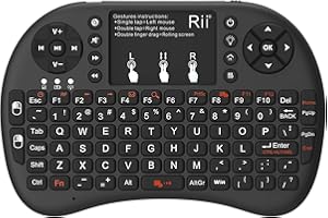 Rii Mini Clavier Sans Fil 2,4 GHz Avec Pavé Tactile, QWERTY Portable Rétroéclairé, Télécommande pour Ordinateur/PC/Tablette/Windows/Mac/TV/Xbox/PS3/Raspberry Pi (Noir)