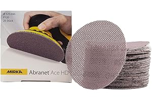Mirka Abranet Ace HD Discos de malla Ø 125mm Velcro / grano P120 / 25 piezas / AH23202512 / Para excéntricas y lijadoras 125mm / Para lijar superficies duras, madera, masilla, barniz, metal
