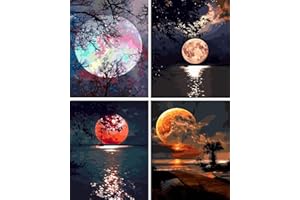 TARATH 4 pezzi Dipingere con i Numeri per adulti principianti bambini, pittura a olio dipinta a mano fai da te su tela per regalo di compleanno di Natale, senza cornice 40 x 50 cm-luna
