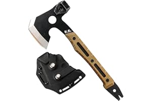 HX OUTDOORS Hacha de Partido Multifuncional, Hacha Táctica de Supervivencia y Campismo de Tanga Completa，Hachas de Mano para Campismo y Bushcraft con Martillo y Sacacorchos (Marrón)