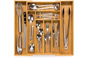 budu Organizzatore di posate #47 (profondità 47 cm) in Bamboo, colore naturale del bambù, Vassoio portaposate estensibile