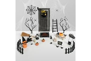 NVGVUP Halloween tomtedörr miniatyrträ komplett set för dockhusdekoration