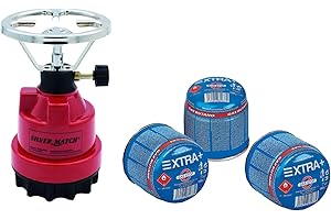 DISPAU | Hornillo de Camping Portátil con 3 Cartuchos de Gas Butano 190g Cocina de Exterior para Acampada, Playa y Montaña