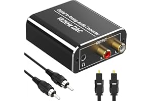 FOKKY DAC Converter, Aluminum 192KHz Digital/Toslink to Analog RCA L/R Audio Converter Adapter with Optical Cable, Coaxial Cable, USB Cable Powered For PS3 PS4 Xbox Blu-ray Sky TV