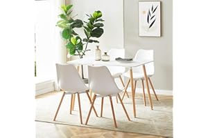 FURNITABLE Set da pranzo con 4 sedie, rettangolare da cucina, sala da pranzo e soggiorno (tavolo bianco+4 sedie bianche da pranzo)