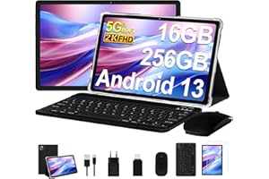MEBERRY Tablette Android 13 Tablettes tactiles Écran 2K, 16 Go RAM+256 Go ROM (TF 1 to), Octa-Core 2.0 GHz, 5G WiFi/5+13MP/8600mAh/Bluetooth 5.0/Certifié GMS/Tablette 2 en 1 -Noir