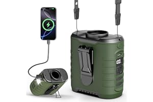 AIREASE 6-in-1 Taillen Clip Ventilator, Ventilator Akku 10000 mAh,5 eschwindigkeitsstufen, 40h Laufzeit USB Wiederaufladbar, für Baustelle, Outdoor, Wandern, Arbeiten im Sommer mit COB-Licht & Powerbank（Grün）