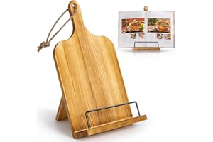 PUERSI Recipe Book Stand Holder, Cookbook Stands for Kithchen, Wooden Cook Book Display Stand - Brown