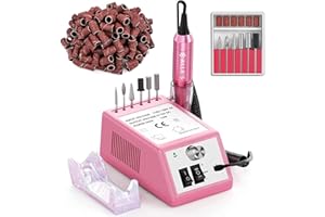 Alle's Torno para Uñas,Lima Electrica uñas Profesional 20000RPM Velocidad Ajustable,Kit de Manicura con 6 Brocas y 100 Bucles de Lija
