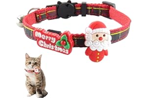 Pawsailor Collares de Gatos de Navidad Collar Ajustable con Cascabel Collares para Mascotas Xmas Colgante Extraíble Desmontaje Rápido Hebilla Seguro Collar de Perros Pequeños y Gatos, 20-28cm, Rojo