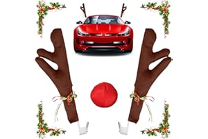 Lets Joy Bois de Renne de Voiture, Décoration Noël Renne Voiture, Noël Jingle Bell Bois et Nez, Décorations de Voiture de Noël Renne, Accessoires Automobiles de Décoration de Noël pour Camion Van SUV