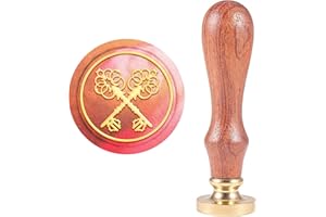 CRASPIRE Llave de Amar Sello de Sello de Cera, Sellos de Cera de Sellado Retro Sello de Madera Sello de Cera 25mm Desmontable Sello de Latón Mango de Madera para Sobres Invitaciones Boda Adorno