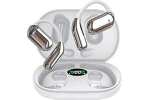 EUQQ Bone Conduction Headphones Wireless - Comfort Open Ear Earbuds with Ergonomic Earhooks, Secure Fit Earphones for Running, Sport Gym Ear Buds, IPX7 Resistant, Fast Charging, Bluetooth 5.4, White