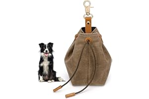 QKFON Leckerlibeutel fur Hunde, Futterbeutel Hundetraining Schrumpftaschen mit Clip Schnalle Futtertasche Leckerli Beutel für Hundetraining und Ausbildung Hunde (Braun)