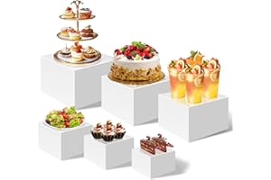 Worown 6 Pack White Acrylic Buffet Risers, Cube Dessert Display Stand Set, Food Display Boxes for Buffet Table, Party Dessert, Decorative Ornaments (Sizes: 12.5 / 15 / 17.5 / 20 / 22.5 / 25 cm)