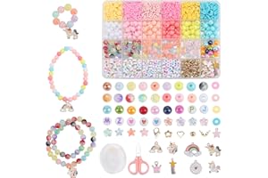 Minnhua 1337 Pezzi 24 Stili Set Perline per Gioielli Fai da Te, Perline per Braccialetti con 2 Rocchetti di Filo e 1 Paio di Forbici, Kit per Fare Braccialetti per Natale, Compleanni (Colorato)
