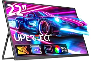 ‎UPERFECT UPERFECT Portable Monitor 2K 22 Zoll Tragbarer Bildschirm mit 2560 * 1440 IPS Screen Integrierter Halterung Mini HDMI USB C für PC Laptop Handy Xbo Switch, VESA-kompatibel