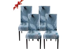 Jaotto Fundas para Sillas de Comedor Pack de 4,Modernas Fundas de Sillas de Comedor Respaldo Alto Elásticas Lavables Desmontables,Cubiertas para Sillas para Comedor Hotel Banquete(Hoja Azul,4 Piezas)