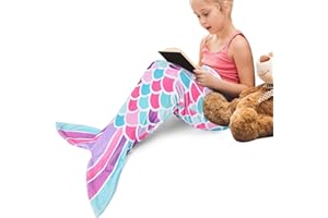 ‎MELLYSTORE Decke Meerjungfrau Kinder Flanell Fleece Meerjungfrauen Decke Mädchen Weicher Warmer Meerjungfrauenschwanz Decke Meerjungfrau Flosse Decke für Hause Outdoor Geburtstag Festliche Geschenke 140 * 60cm