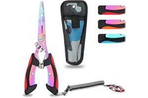 supregear Alicates de Pesca Multicolor de Acero Inoxidable, Herramienta con Anilla Partida, Removedor de Anzuelos, Cortador de Líneas, Funda, Lanyard, Equipo Resistente al Agua Salada