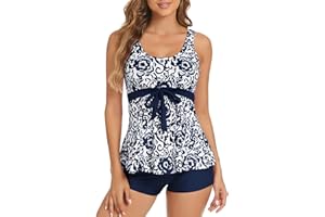 Genfien Damskie zestawy tankini, wysoki stan, damski, 2-częściowy strój kąpielowy tankini, kostium kąpielowy z nadrukiem, top z szortami, strój kąpielowy