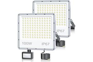 TOPAUBUB Projecteur LED Exterieur Detecteur de Mouvement 100W, Spot LED Extérieur Detecteur de Mouvement Etanche IP67 10000LM Blanc Froid 6500K pour Jardin(2 Pièce)