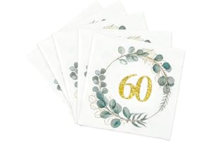 TUTUKYLE Servietten 60 Geburtstag, 32 Stück 60. Geburtstag Servietten Eukalyptus Grün Gold für Tischdeko Jubiläum Geburtstagsdeko 60 Frau Mann
