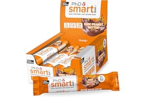 PhD Nutrition Smart Bar Barre Protéinée Chocolat-Beurre de Cacahuète 12 x 64g - Snack Haute Protéine avec 20g de protéines et peu de sucre, Barre protéinée macro-friendly