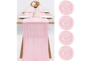 Teruntrue 4 Pack Light Pink Cheesecloth Table Runner Table Runner, Semi-Sheer Gauze Tablecloth 10Ft Rustic Decorations for Kitchen Wedding Holiday Party Supplies(Light Pink, 300cm)