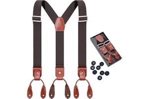 Kajeer Genuine Leather Braces for Men - Button End Braces for Mens Trousers Adjustable Elastic Suspenders Y-Shape Mens Braces for Wedding Party Business