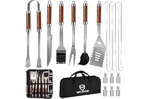 MUJUZE Grillbesteck Set,Grill zubehör Geschenk für Männer,Grillset aus Edelstahl im Koffer, Gasgrill zubehör Set,Grillzubehör BBQ Set für Garten und Camping (Braun)