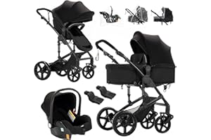 Reenborn Poussette 3 en 1, Poussette Bebe avec Réversible Deux Façons de Pousser, Pousette avec Cadre Aluminium Haute Paysage, Pousette 3 en 1 avec Conception Pliable en Un Clic (588 Black)