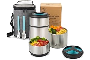 Lille Home Thermos per Alimenti da 1500 ml, Contenitore per Pranzo/Snack, in Acciaio Inossidabile, Isolante sottovuoto, impilabile, a 2 Livelli (Blu)