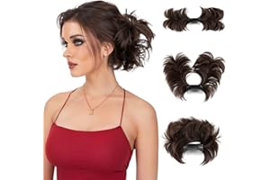 SARLA Messy Bun Hair Piece Side Comb Clip in Synthetic Hair Bun Hairpiece for Women Short Curved Versatile Adjustable Styles Easy Hair pieces (Dark Brown)