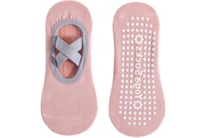 BANSHAN Non Slip Yoga Pilates Socks pink for Women with Grips, Fitness Fall Prevention Grip Socks Exercise Dance Yoga Socks for Ballet Pilates with Cushion (2 Pairs)