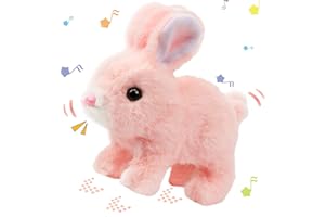 Hopearl Skakający królik, interaktywna, elektroniczna zabawka dla zwierząt domowych, pluszowa zabawka z dźwiękiem, ruchy, animowane chodzenie, poruszanie uszami, drganie uszami, prezent dla dzieci, 18