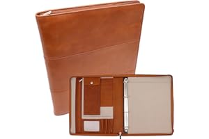 SAFEKEEPERS Carpeta de conferencias A4 de piel, carpeta de escritura A4 con cremallera, carpeta de documentos A4 de piel, libro de trabajo, regalo para él, marrón claro