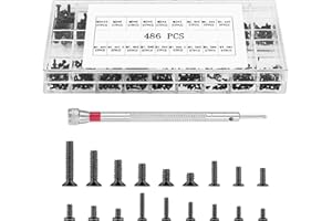 MYHongLe 486 Pcs Small Screws for Glasses Repair Kit, M1.2 M1.4 M2 Sizes, Replacement for Electronics, Laptop, Computer, Watch With Screwdriver, Silver